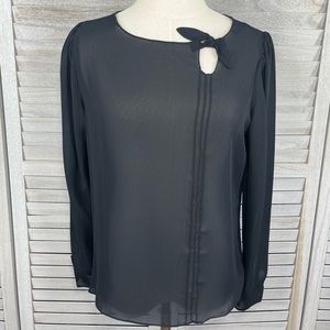 CALIFORNA CLASS  Sheer Blouse with Tie Neckline Black-Medium